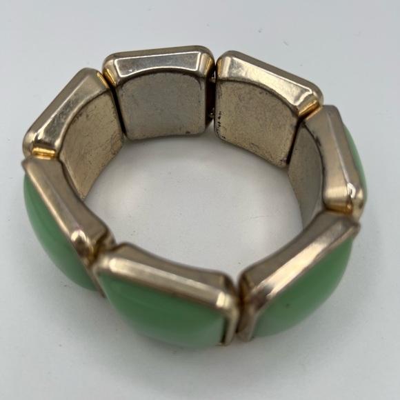 Vintage Gold and Green Bracelet Chunky Square Panels - Picture 2 of 8